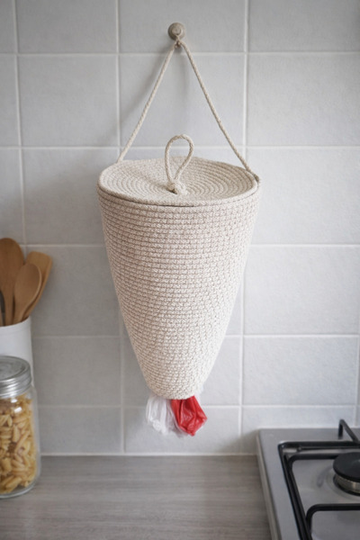 ÖRGÜM Suport pentru pungi Organizator decorativ pentru pungi cu capac Coș org...