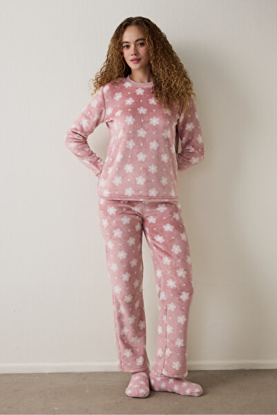 Penti Rosafarbenes Pyjama-Set mit Blumenmuster und Rundhalsausschnitt und lan...