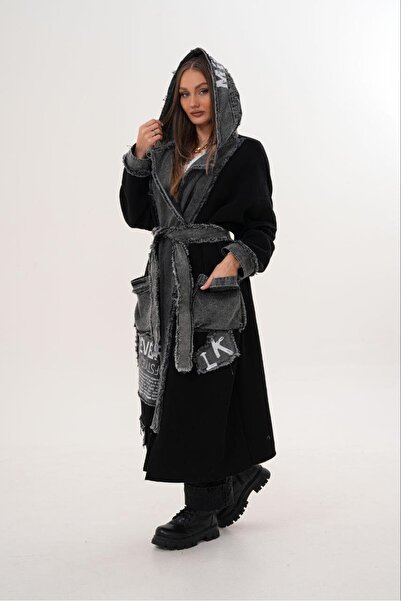 shE tekstil Design Jeans Paneled Coat