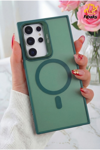 Fibaks Samsung Galaxy S24 Kılıf Standlı Mat Magsafe Metal Tuşlu Kamera Lens H...