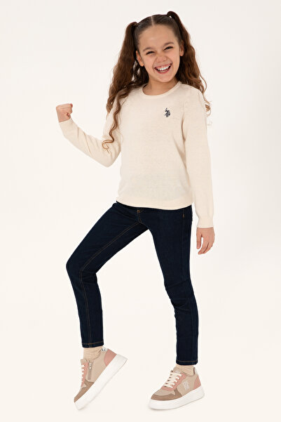 U.S. Polo Assn. Kız Çocuk Krem Bisiklet Yaka Basic Kazak 50293601-VR071