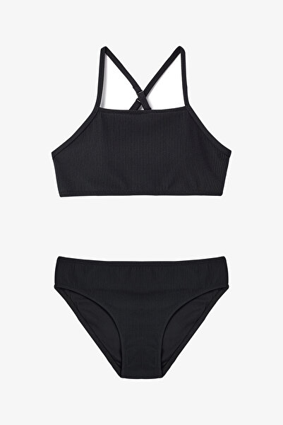 Penti Set de bikini negru pentru fetiță neagră Aida cu gât cu șarmuire