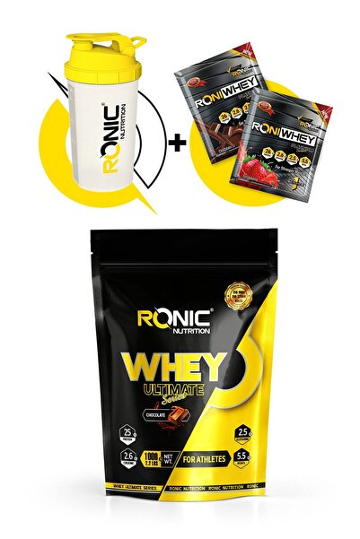 Ronic Nutrition مسحوق بروتين وي ألتيميت 1000 جرام - شيكر بنكهة الشوكولاتة ومج...