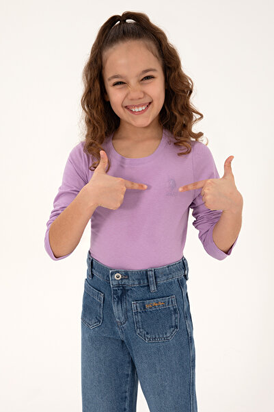 U.S. Polo Assn. Kız Çocuk Lila Bisiklet Yaka Basic Sweatshirt 50317923-VR034