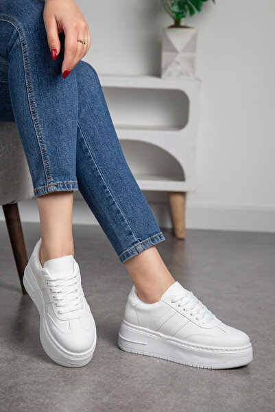 BAHRİNA Дамски бели маратонки с дебела подметка