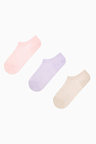 Penti Șosete din 3 piese din jacquard de culoare moale, roz violet