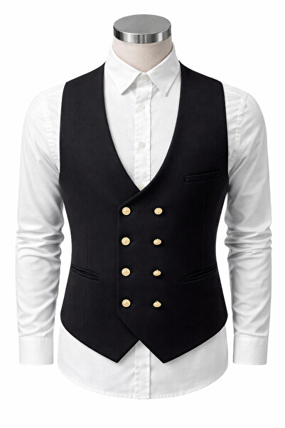 SABRİ ZENGİN Erkek V Yaka Slim Fit Kruvaze Yelek