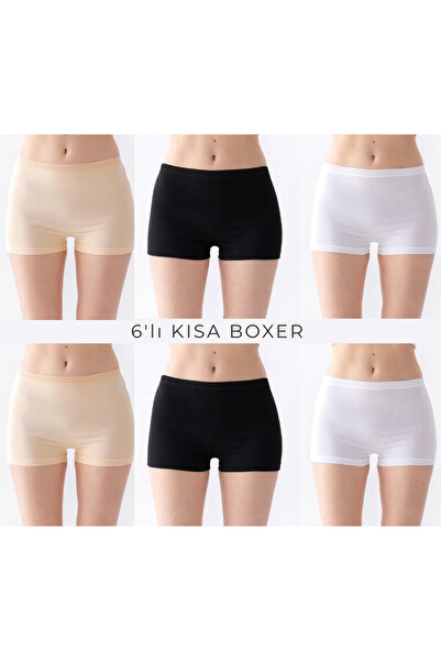 OLİZZA Women's Boxer Panties 6-Piece Cotton Stretch Fabric High Waist Underwe...