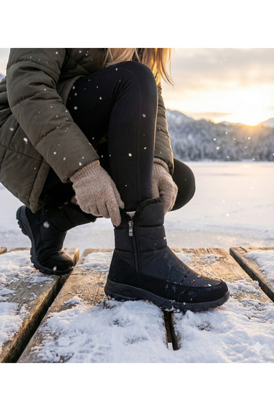 Aleza Shoes Cizme de zăpadă negre, cu talpă anti-alunecare, cu potrivire conf...