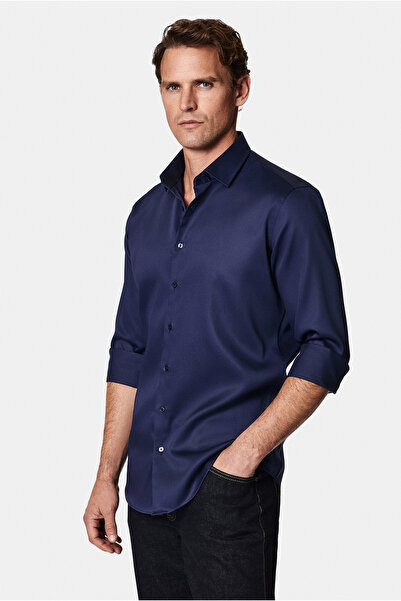 Abdullah Kiğılı Нежелязна сатенена памучна риза с дълъг ръкав и тясна кройка