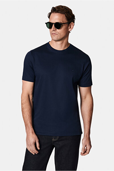 Abdullah Kiğılı Crew Neck Slim Fit Slim Fit Embroidered Cotton T-Shirt