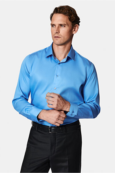 Abdullah Kiğılı Нежелязна сатенена памучна риза с дълъг ръкав и тясна кройка