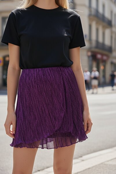 modayiğit Fırfırlı fantazi kumaş astarlı mini etek