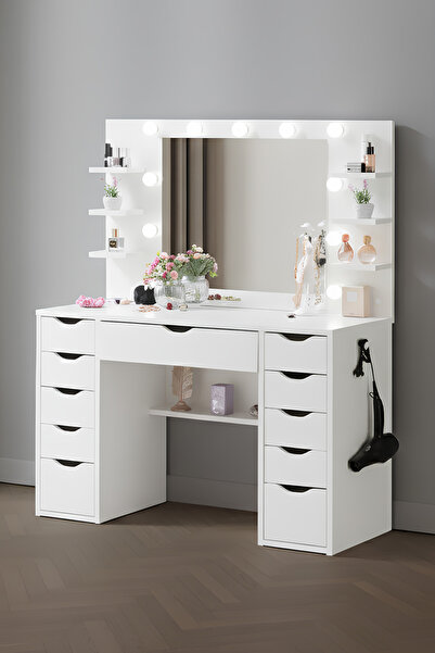 benim odam Diva Takı Düzenleyicili Hollywood Led Işıklı 6 Raflı Aynalı 11 Çek...