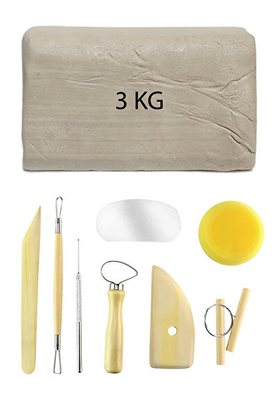 ACUTO Beyaz Seramik Hamuru 3 kg Seramik Başlangıç Seti 8 Parça