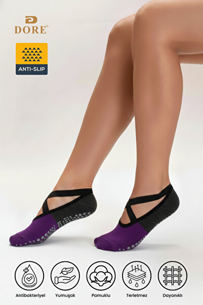 Dore Orijinal Kadın Premium Pamuklu Kaymaz Tabanlı Pilates Yoga Dans Tavaf Ba...