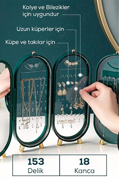 MUJGAN Katlanabilir Aynalı ve Ayaklı Takı Standı