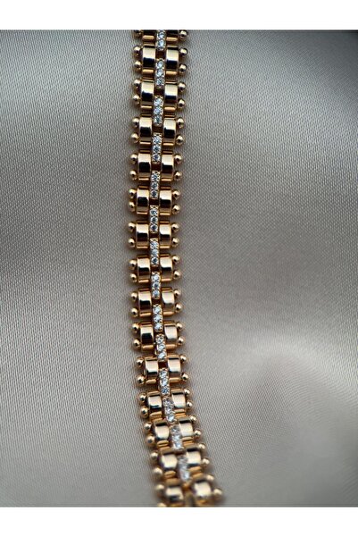 Luseda سوار من الفولاذ مقاس 19 سم مزين بحجر الزركون ولون ذهبي وردي لا يفقد لونه