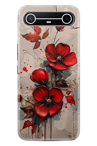 TECNO Spark Slim (KM9) Kılıf Boutique Baskılı Resimli Kırmızı Çiçek Pcode -098