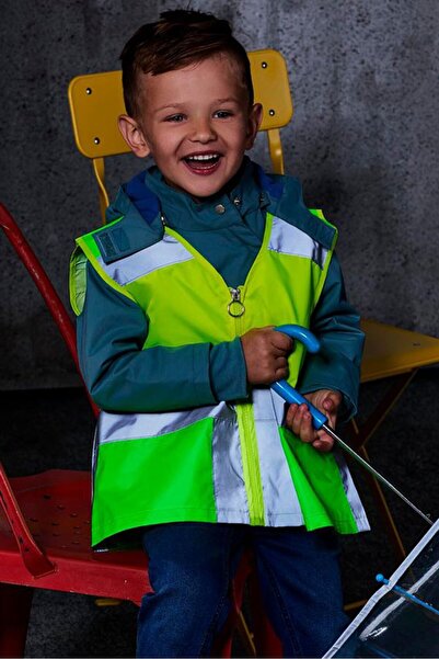 Tchibo سترة أمان كاملة بسحاب للأولاد الصغار، لون أخضر ليموني