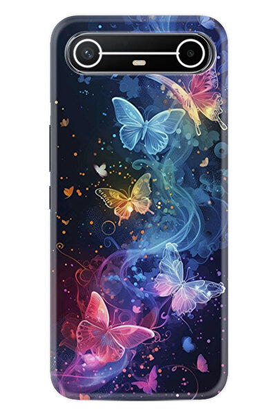 TECNO Spark Slim (KM9) Kılıf Boutique Baskılı Resimli Neon Kelebekler Pcode -092