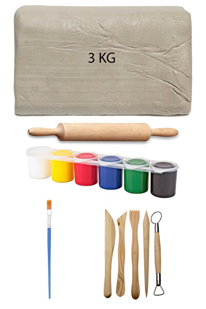 ACUTO Beyaz Seramik Hamuru 3 kg Kil Ebeşuar Seti 6x15 ml Akrilik Seti Seramik...