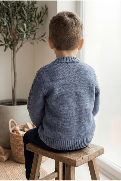 Babily Boy's Spring Premium Knitwear Cardigan with Stitch-Free Braided Hair Braids and Buttons, V-Neck