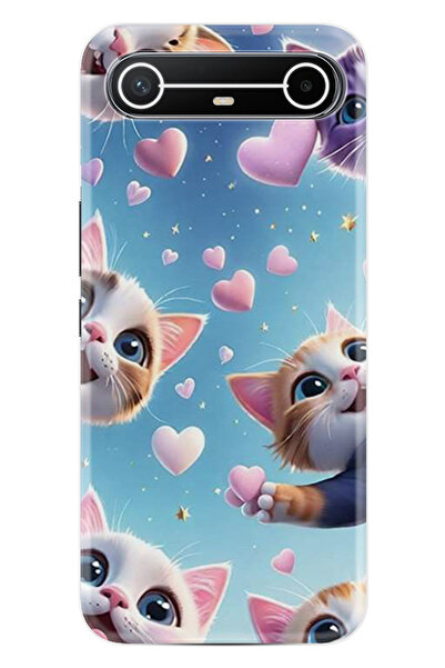 TECNO Spark Slim (KM9) Kılıf Boutique Baskılı Resimli Kalp ve Kedi Pcode -035