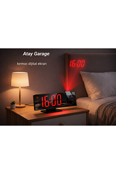 Atay Garage Kırmızı LED Ekranlı Projeksiyonlu Alarm Saati | Modern Ayna Masa ...