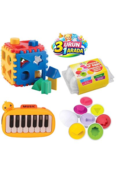 OyuncakZade Geometrik Yumurta Eşleme 12 Parça + Bultak Puzzle + ordek piano E...
