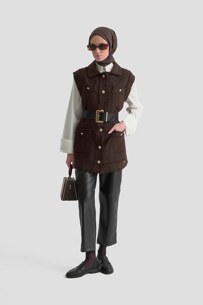 Armine TREND Gold Düğmeli Cepli Gömlek Yakalı Yelek