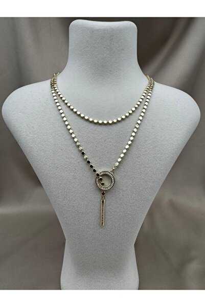 Luseda قلادة VIP على شكل دائرة قابلة للتعديل مقاس 85 سم باللون الذهبي مع حجر ...