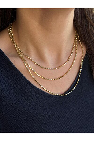 Luseda قلادة VIP بثلاث طبقات من الخرز الذهبي بطول 40+5 سم قابلة للتعديل