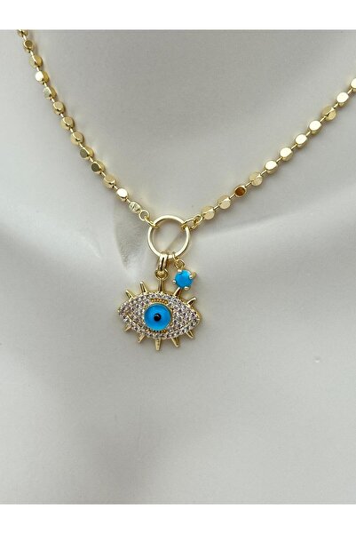 Luseda قلادة بحجر الزركون على شكل عين الحسد باللون الفيروزي مع سلسلة قابلة لل...
