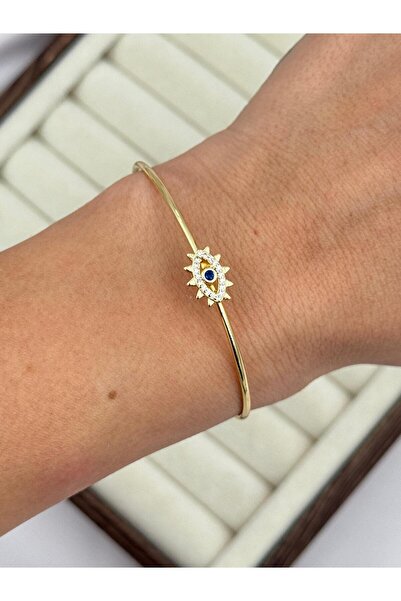 Luseda İnce Form Işın Detaylı Nazar Göz Zarif Ayarlanabilir Kelepçe Bileklik