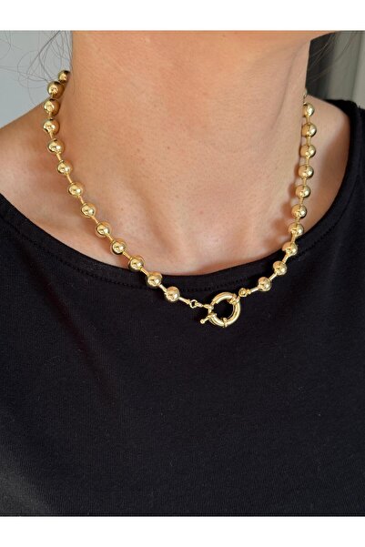 Luseda قلادة ذهبية اللون بطول 45 سم مع تفاصيل كروية مطلية بطبقة VIP