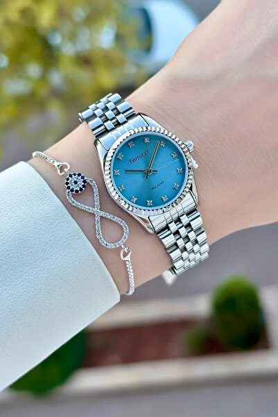 Ferrucci Dial Blue Cord Silver Color 24 mm Women's Wristwatch and Bracelet
