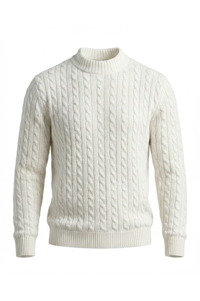 Valiberta Pulover Tricotaj Bărbați - Păr împletit, Decolteu, Ecru