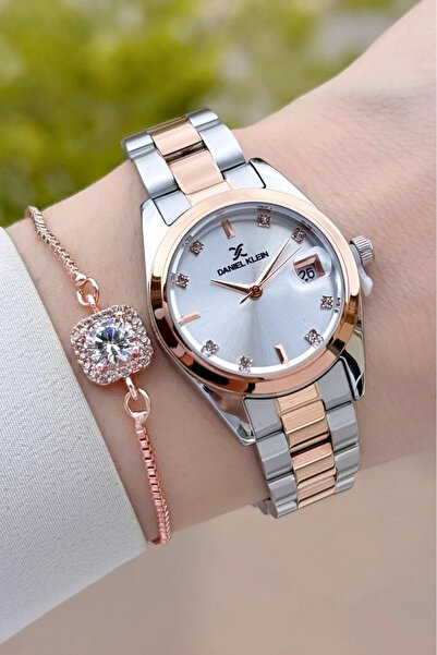 Daniel Klein Rose Silver Color 28 mm Women's Wristwatch and Bracelet