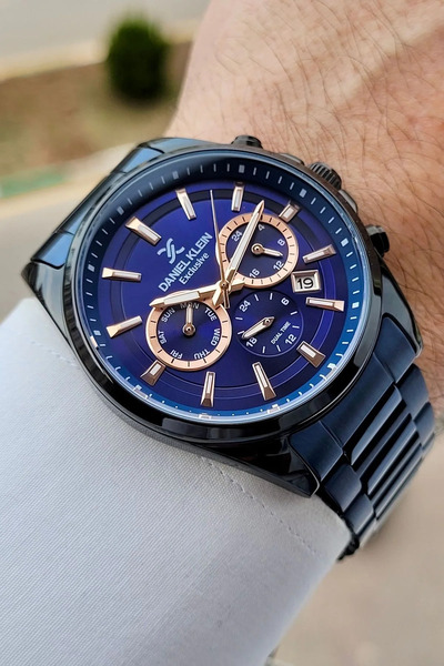 Daniel Klein Black Navy Blue Color Adjustable Strap 42 mm Function Men's Wris...