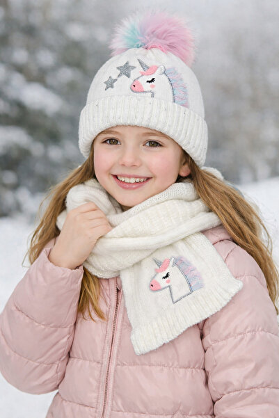 LC Waikiki LCW ACCESSORIES Eșarfă și beretă brodate cu unicorn pentru fetiță