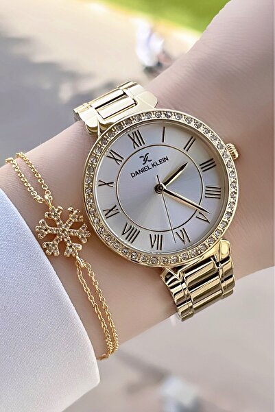 Daniel Klein Gold Color Women's Wrist Watch Bracelet and Gift Bracelet