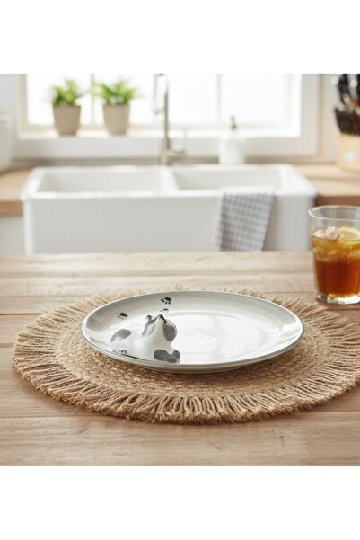 Ceramillion Handmade Gray Ceramic Presentation Plate with Paw Print and Cat F...
