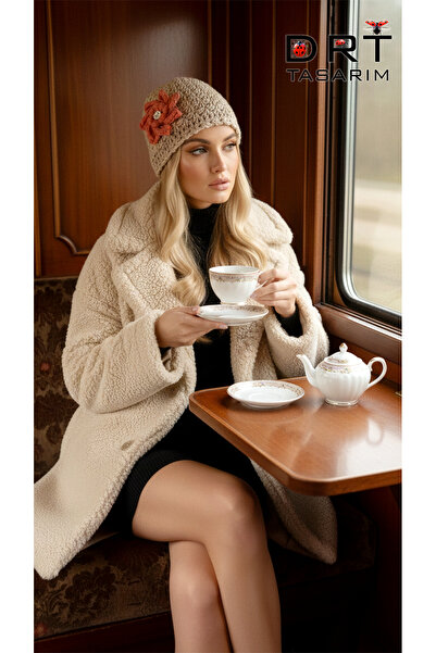 drt tasarım Star Applique Sand Color Beret