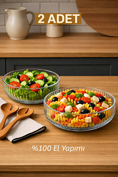 Mim Life 2'li Set Büyük Boy Cam Salata Kasesi - İskandinav Tarz Kase - Şeffaf...