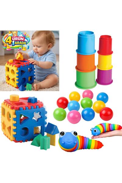 Depomiks Avm Renkli Esnek Montessori Tırtıl + Sevimli Kule + Küp Bultak 10 Top