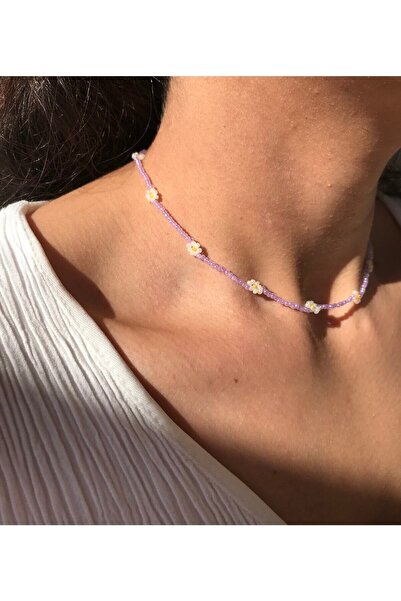 OZDEM DEKOR Mini Lila Papatya Choker Kolye