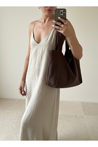 LUNAFEL Acı Kahve Kanvas El Kol Omuz Çantası - Su Geçirmez Kumaş - Tote Bez E...