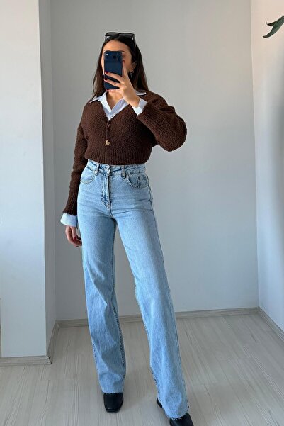 Güneş جينز عالي الخصر مستقيم الساق