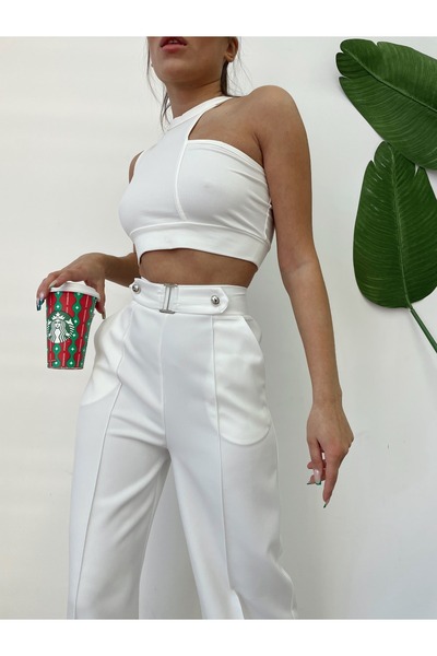 H&A İSTANBUL Pantaloni talie înaltă Palazzo pentru femei, cu buzunare, picioa...